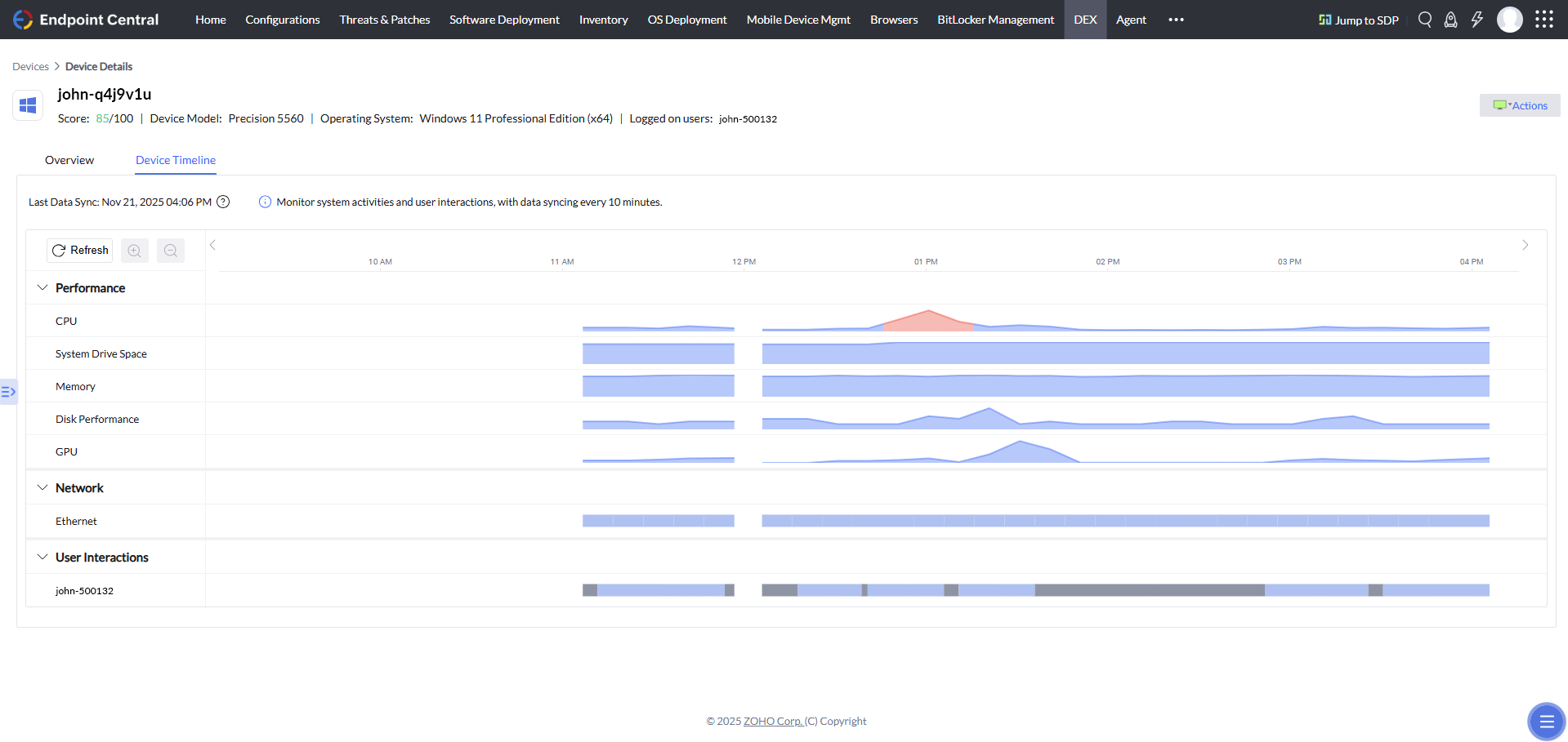 Device Timeline view