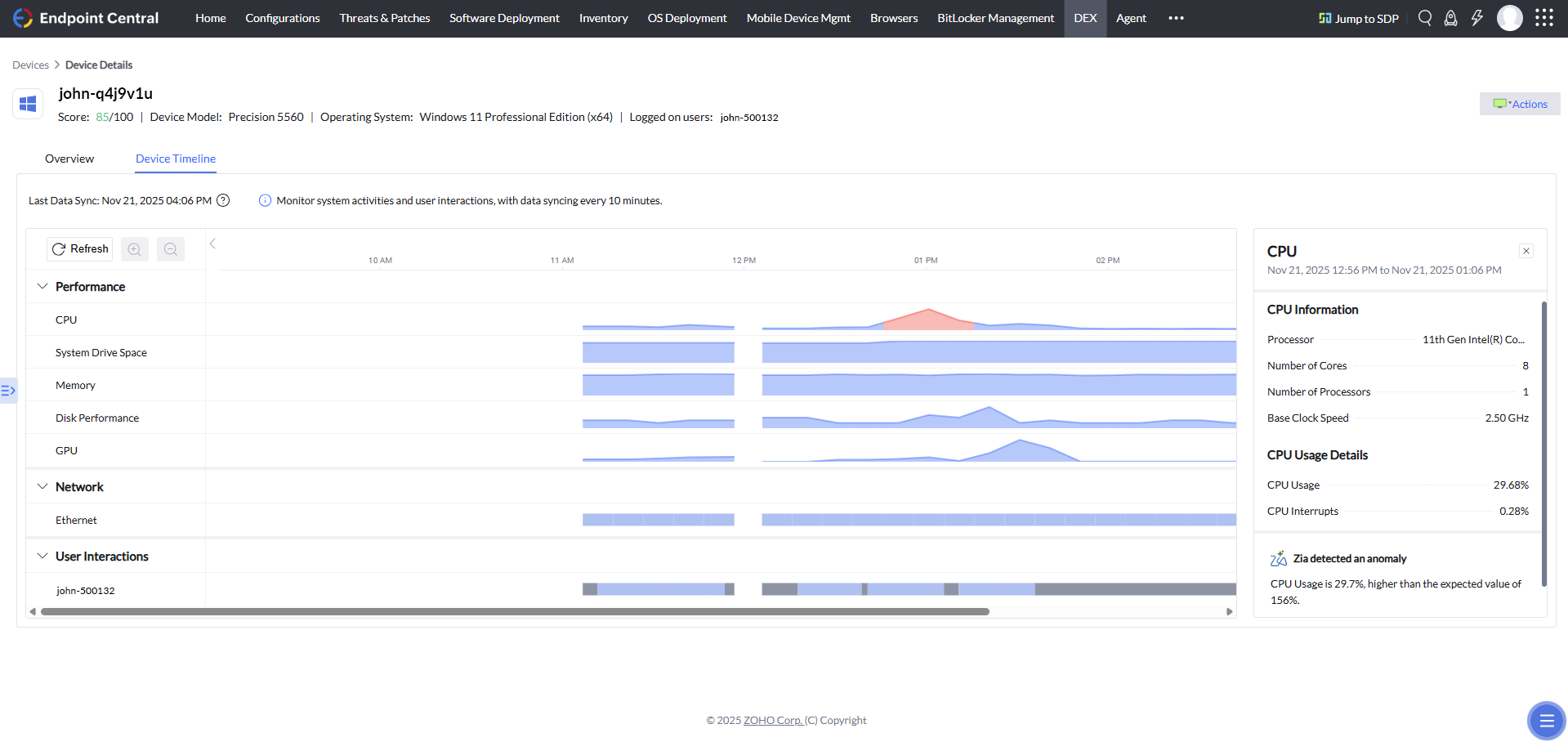 Anomaly detected by Zia View