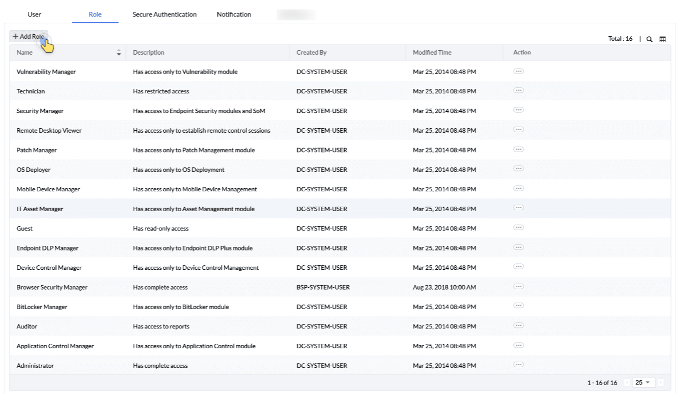 add role button in user management page