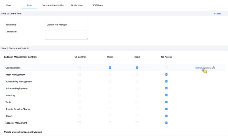 restrict function for configuration