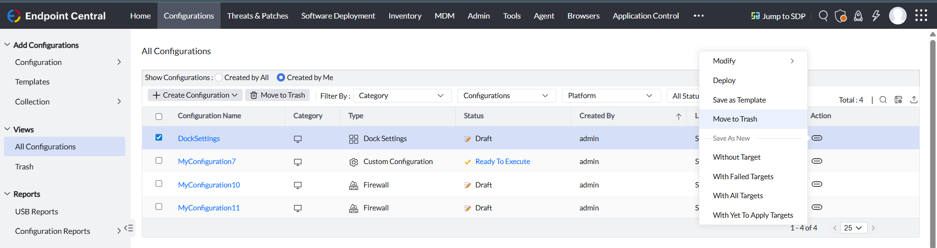 Move dock configuration to trash