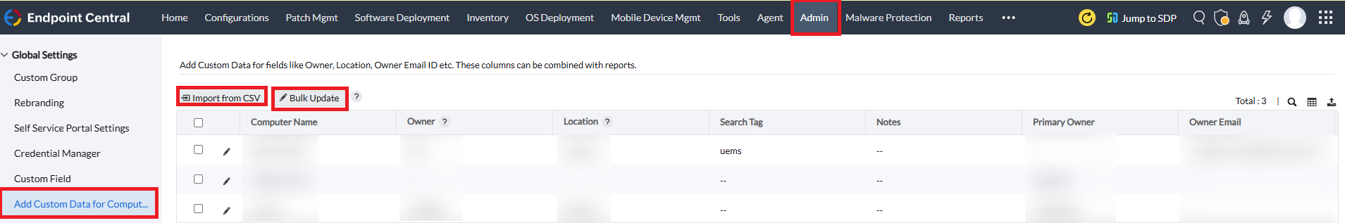 Navigation for Warranty Bulk Updates