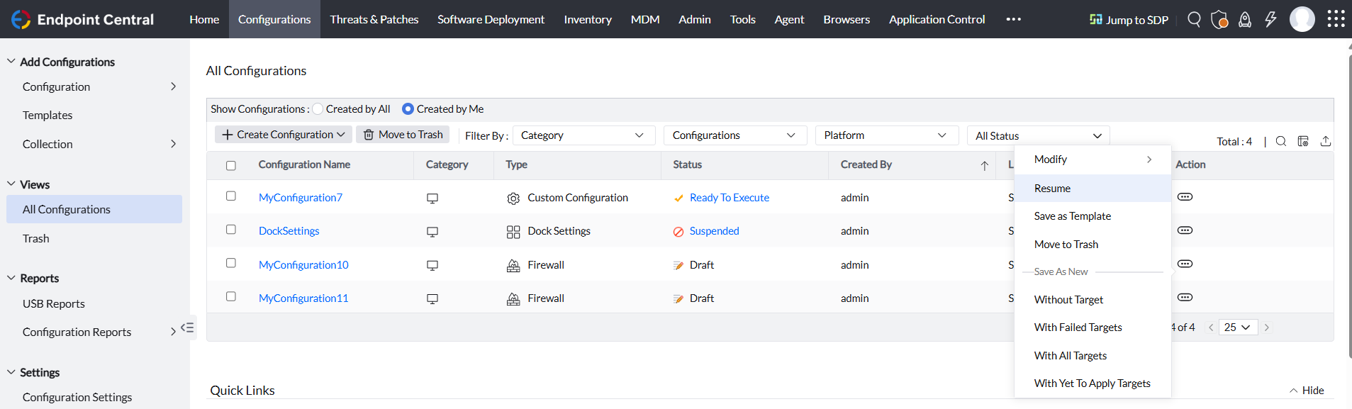 Resume dock configuration