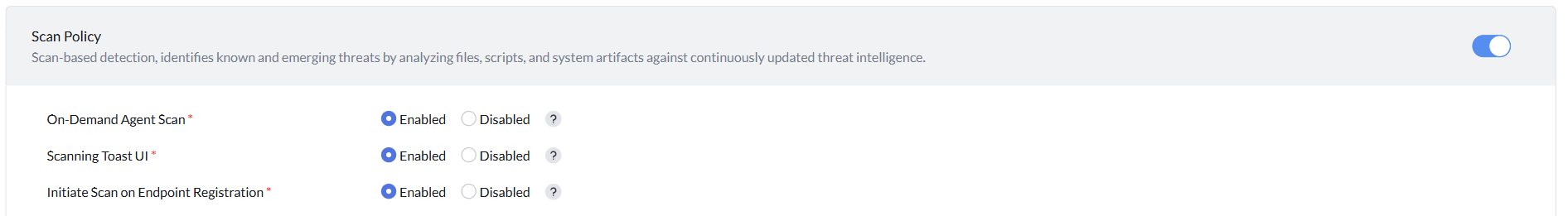 On-demand agent scan and scanning toast UI settings