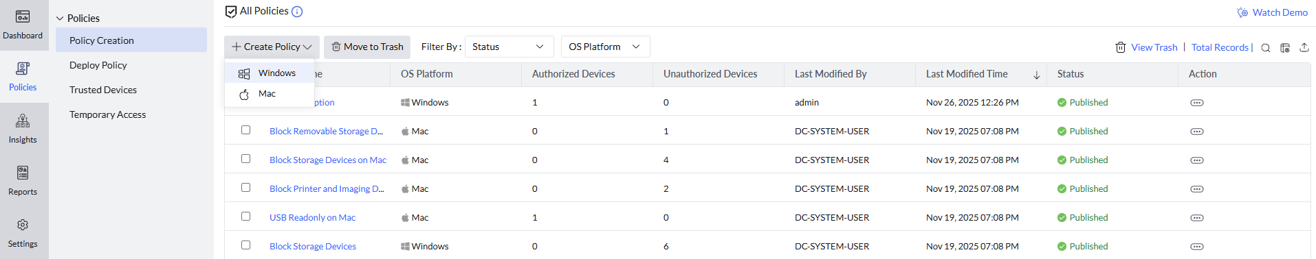 creating a device control policy for USB encryption