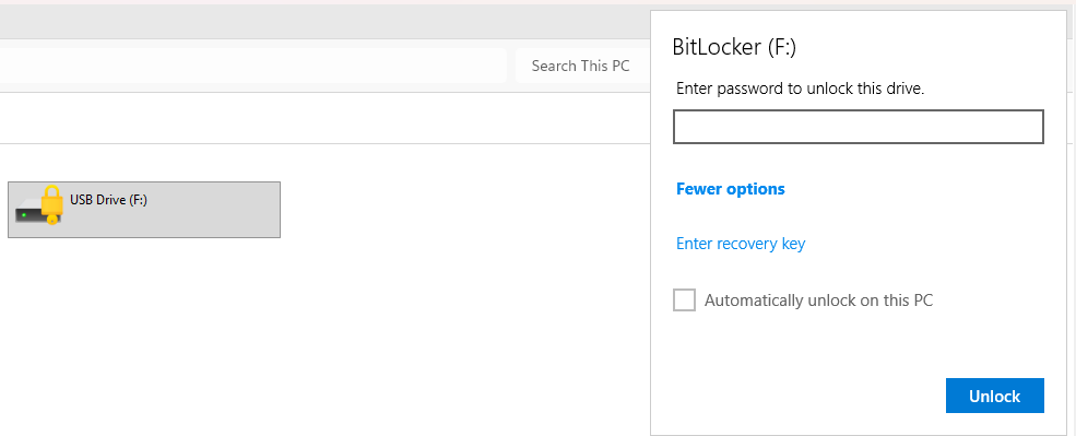 Unlocking USB drive using recovery key