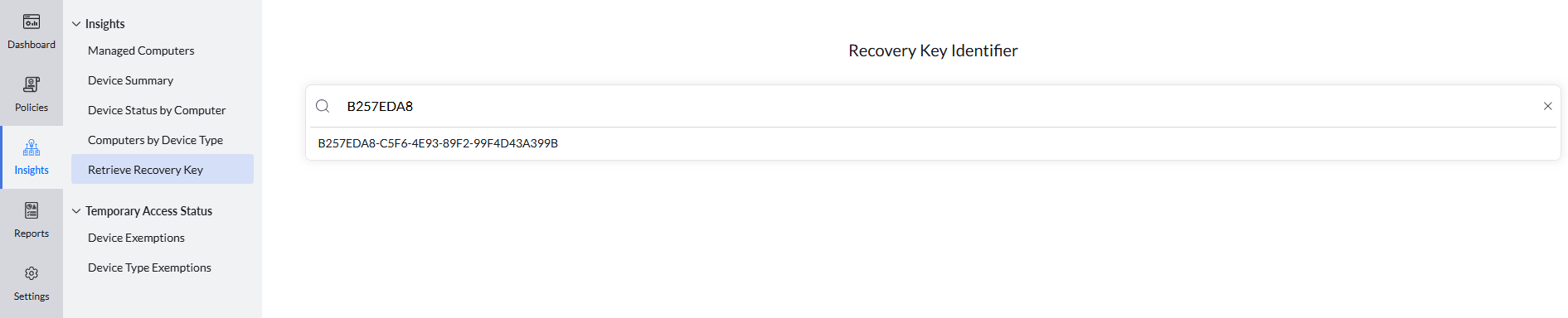 Retrieving recovery key from console