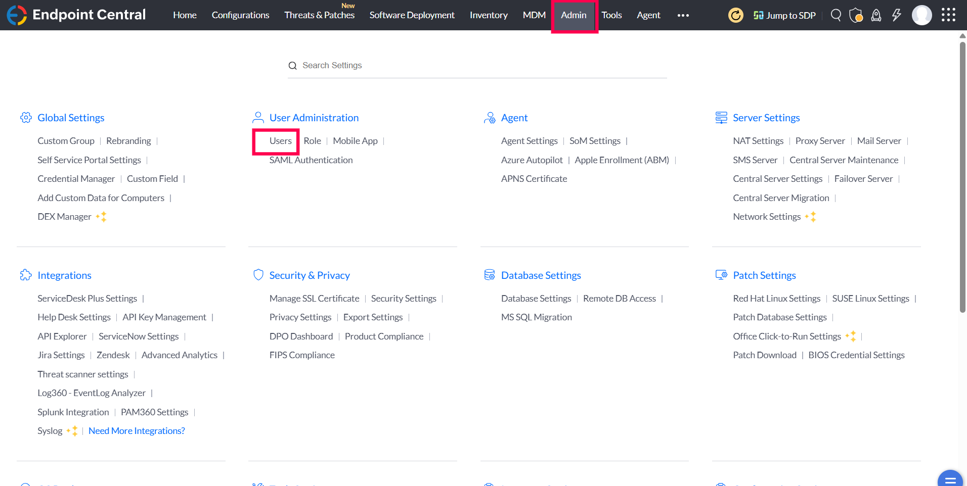Navigating to Users tab under Admin