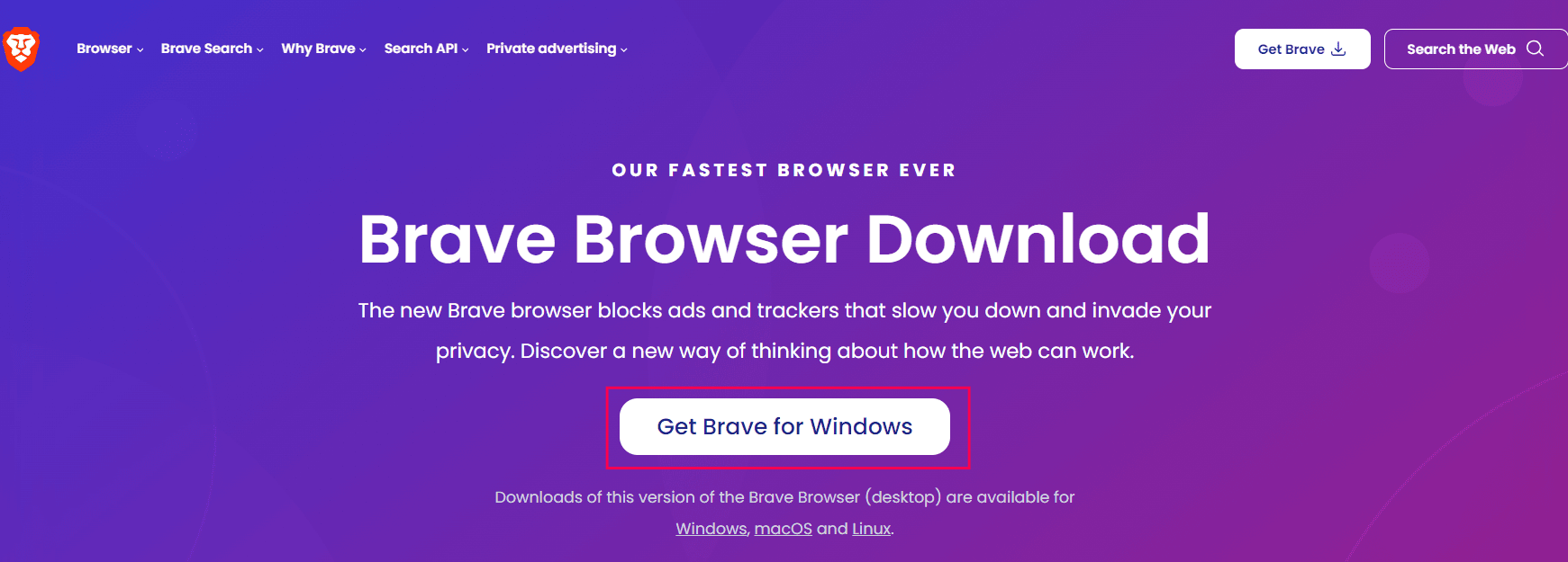 正在从供应商网站下载 Brave Browser EXE。