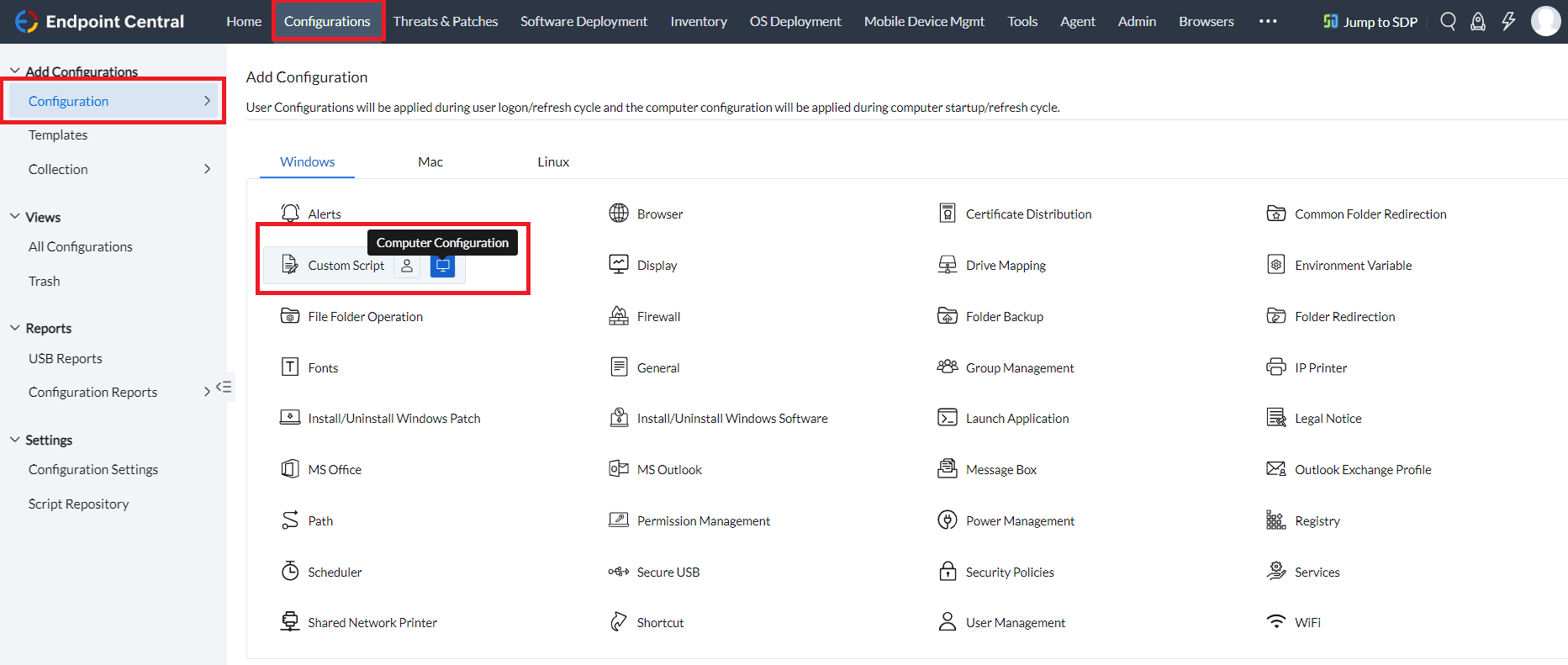 Navigation to computer configuration.