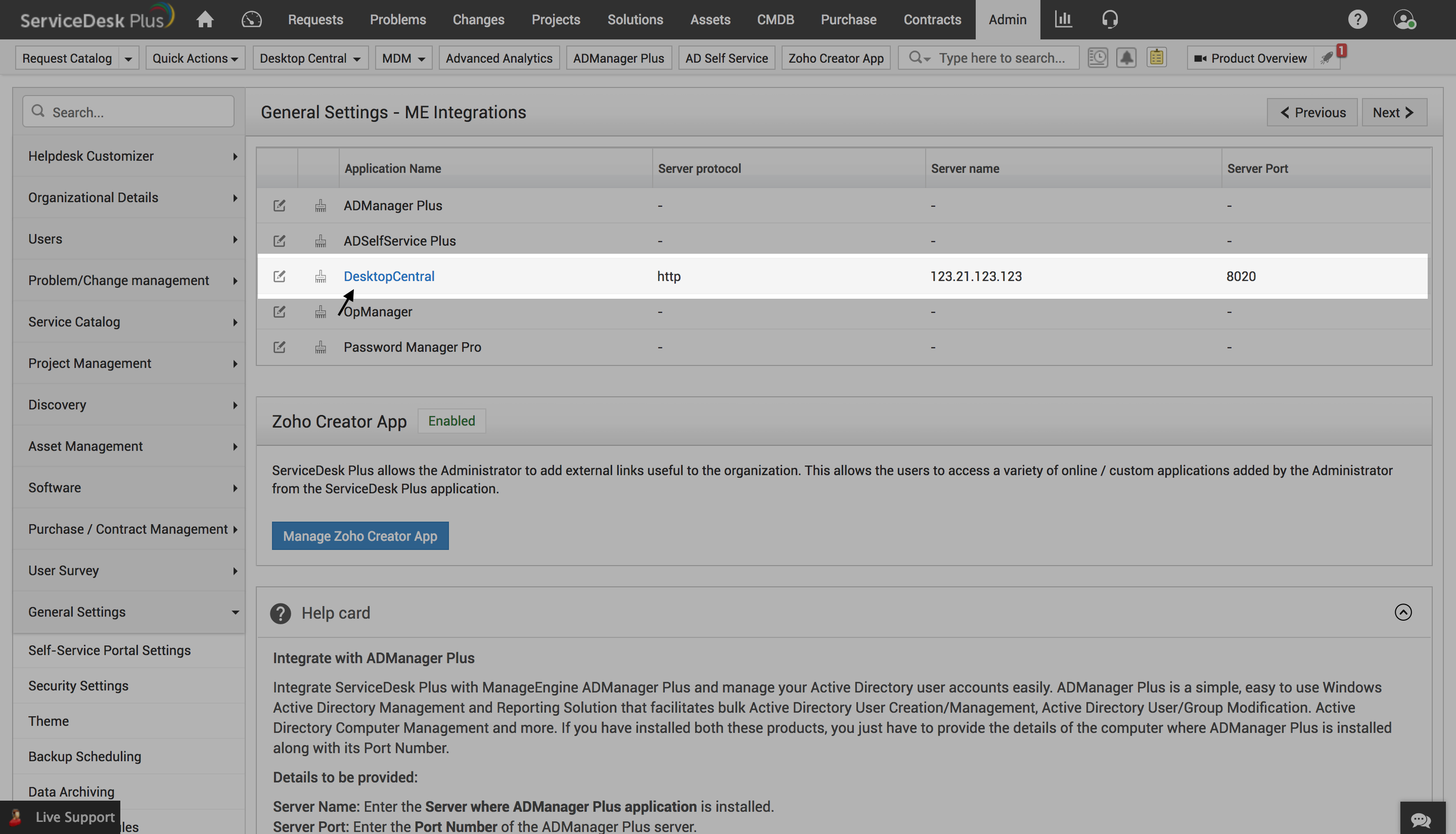 ManageEngine Desktop Central ServiceDesk Plus integration