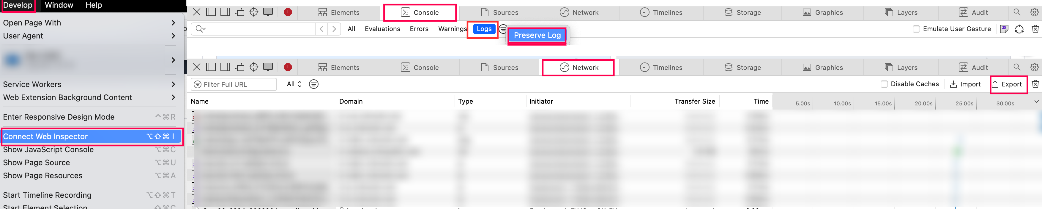Steps to generate HAR file in Safari