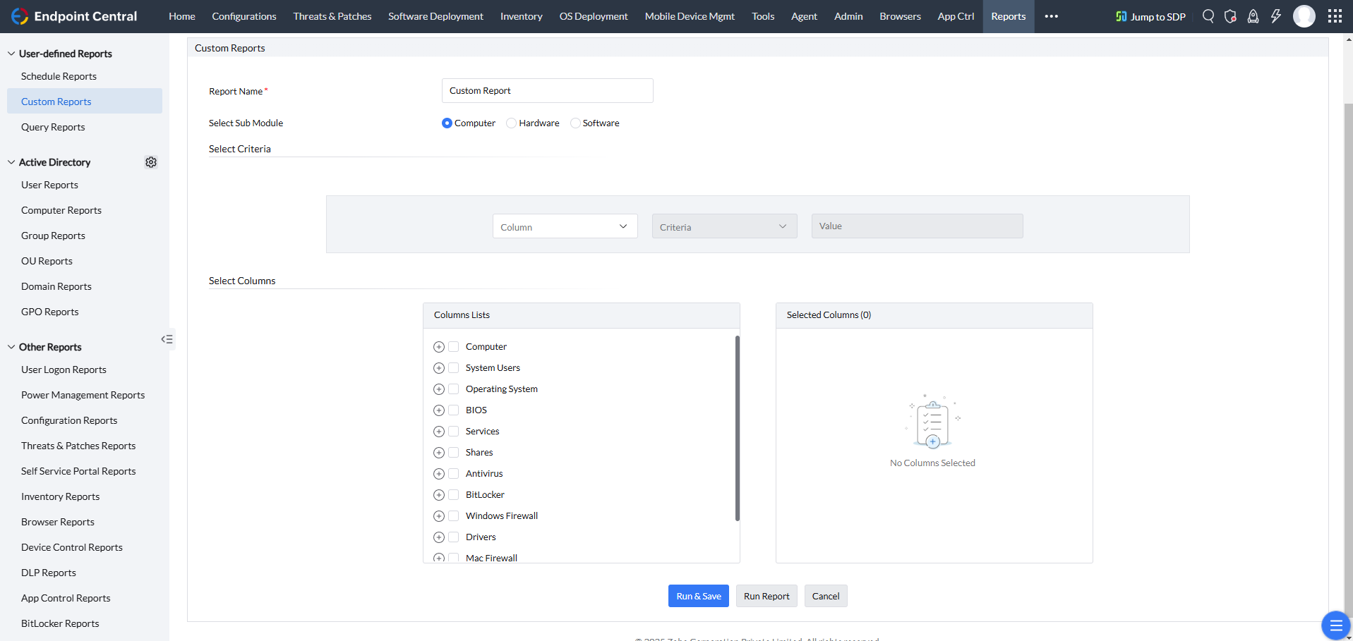 自定义报告 | ManageEngine Endpoint Central