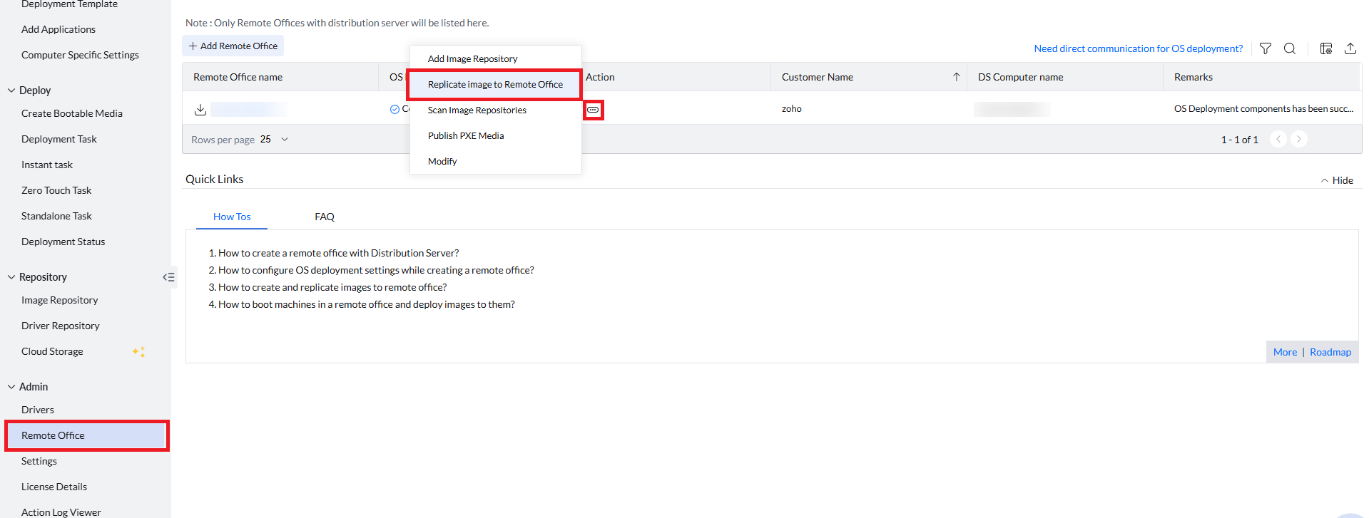 Replicate OS image to a remote office directly from the Remote Office details view in OS Deployer