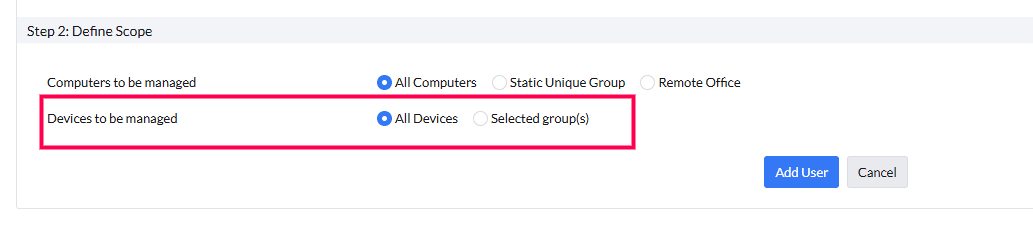 Central Server 全部设备范围选择截图