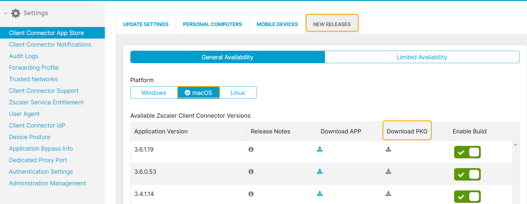 从 Zscaler Client Connector 门户下载 Zscaler .app 文件