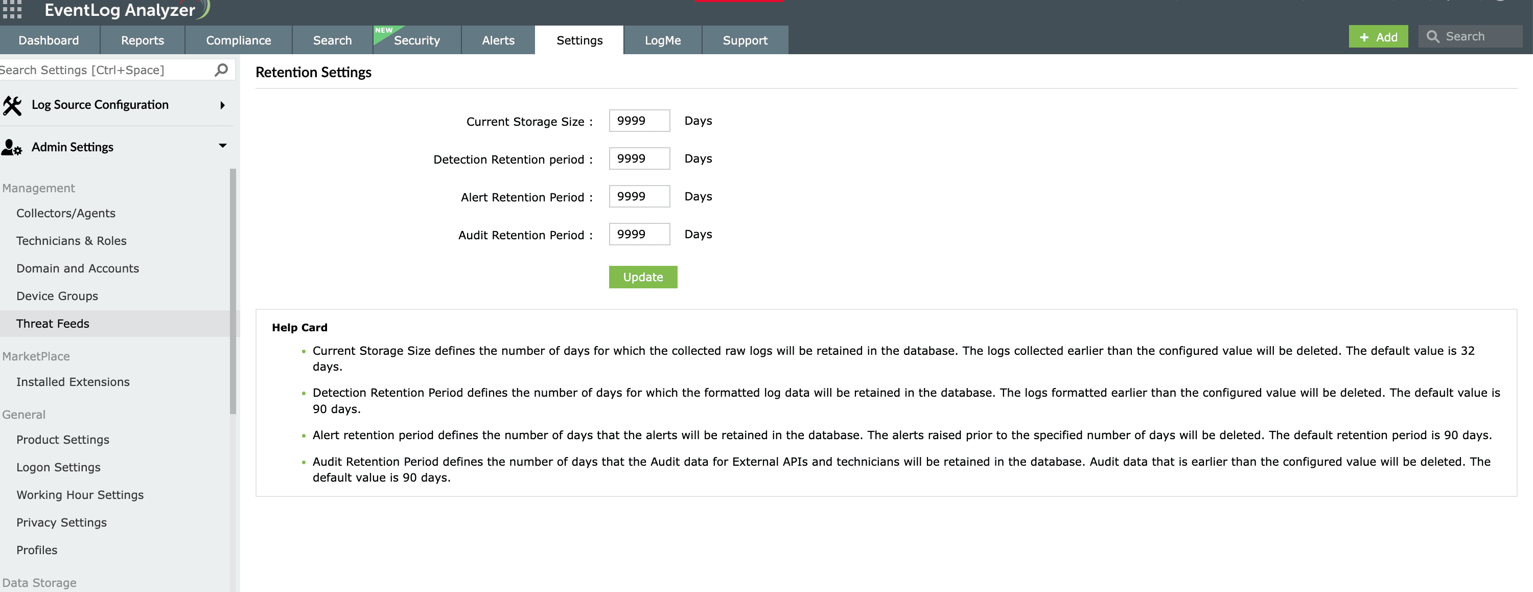Archive retention settings in EventLog Analyzer