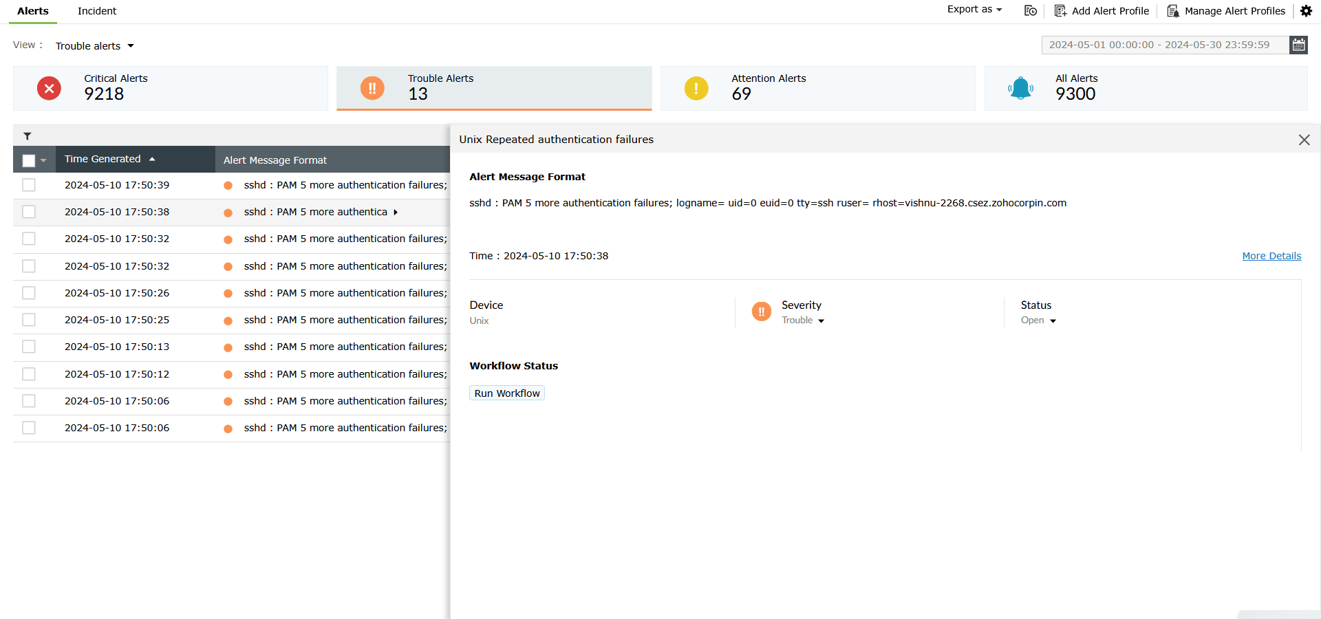 Syslog alerting module in EventLog Analyzer