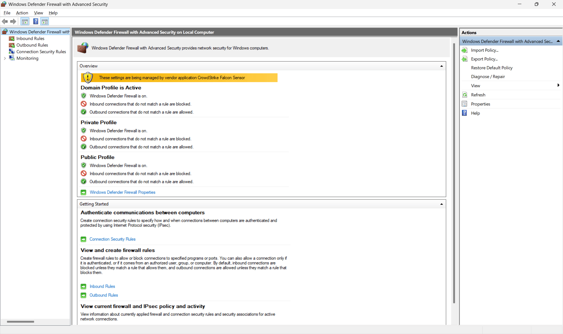Windows Start Menu search showing 'Windows Defender Firewall with Advanced Security' application.