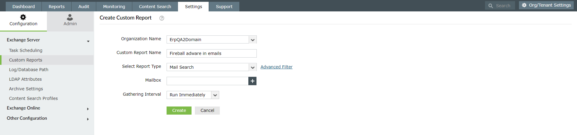 Customize a report to locate malicious emails
