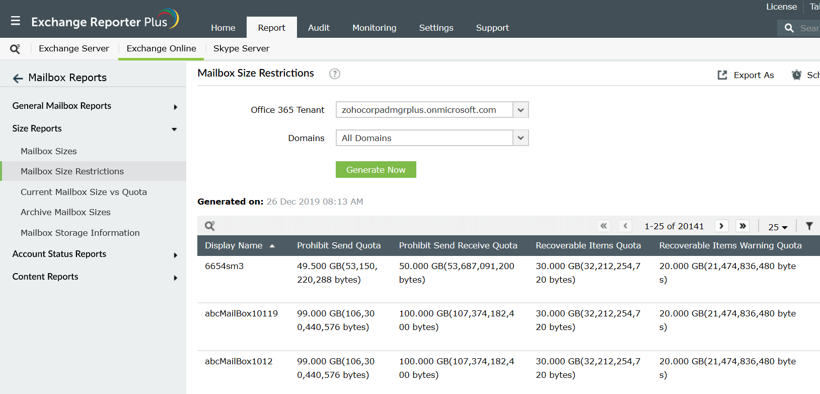 How to check mailbox size in Exchange Server Exchange Reporter Plus
