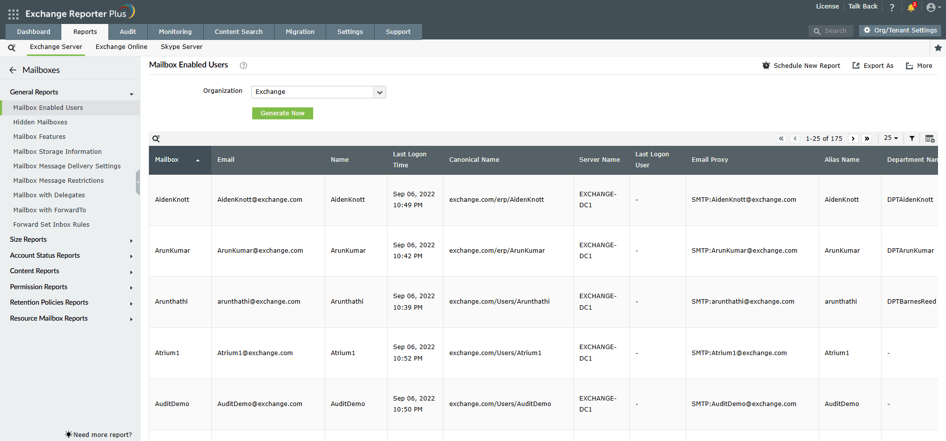 Get details about mailbox enabled users using Exchange Reporter Plus