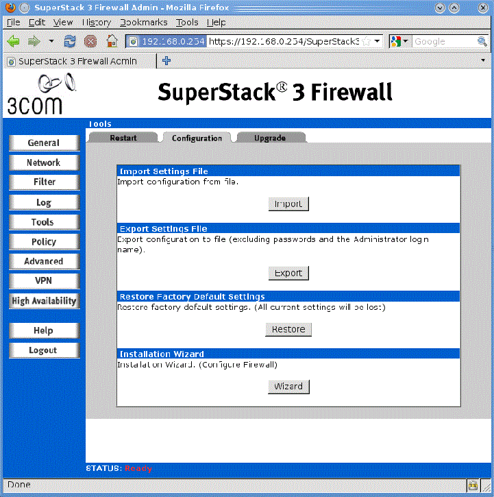 Import 3Com Firewall Configuration