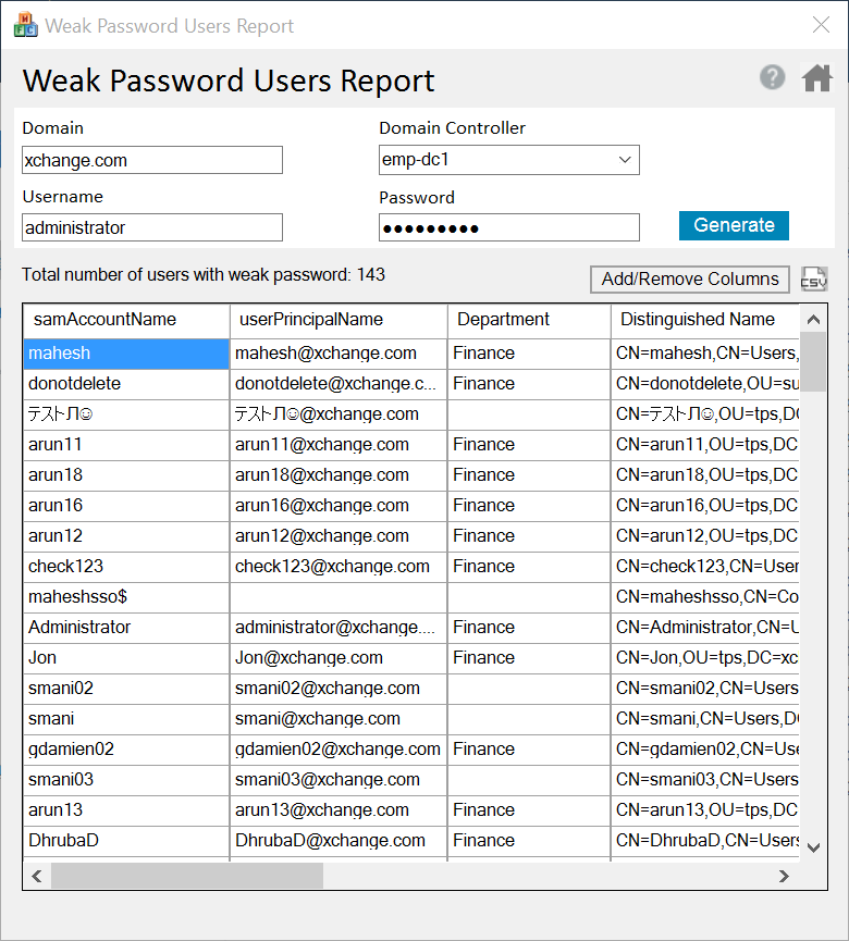 Weak Password Users Report