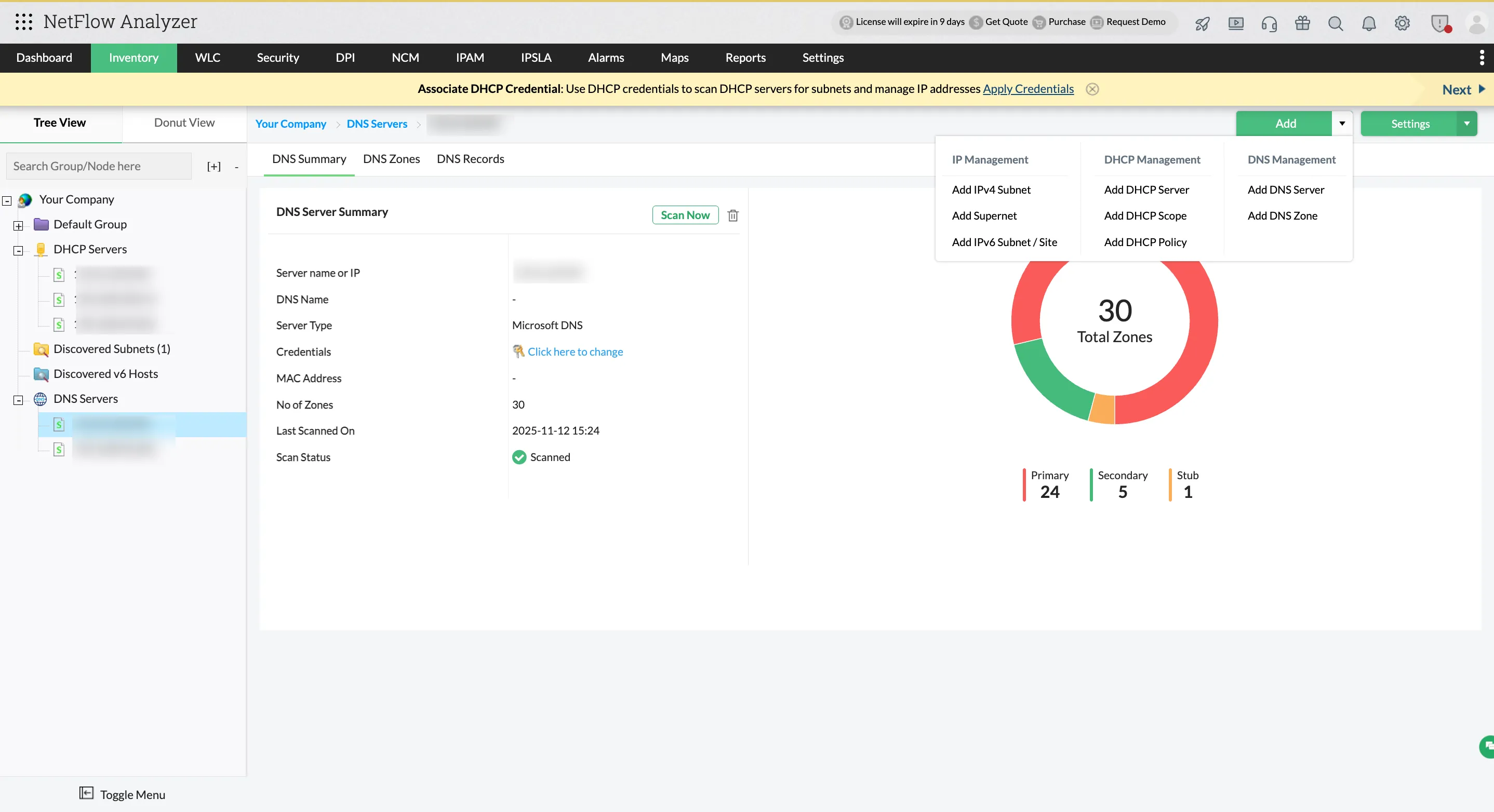 Centralized DHCP and DNS visibility