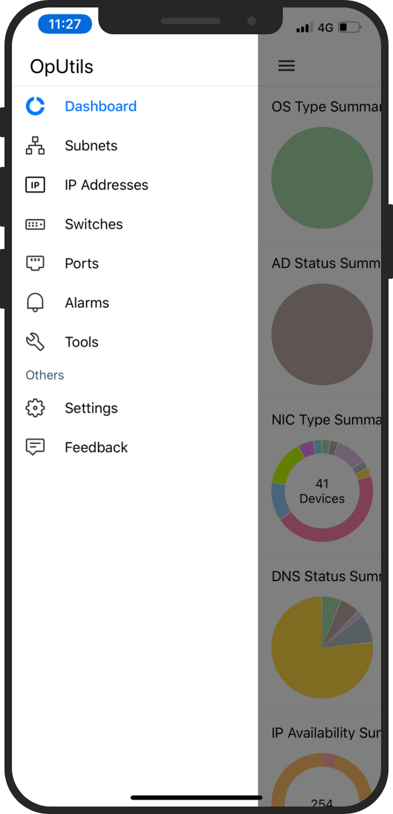 Vista móvil IOS de herramientas de OpUtils