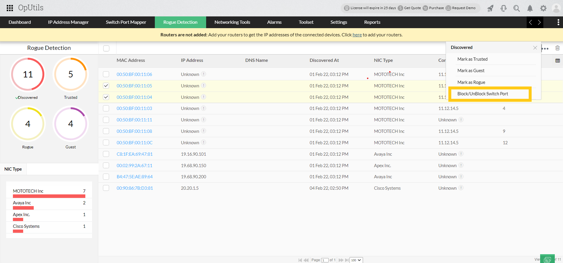 OpUtils Rogue Systems - summary view