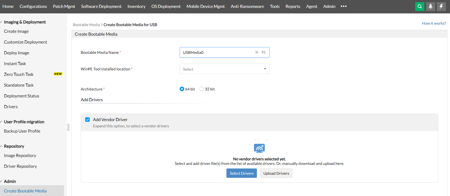 Image software for hard disks - ManageEngine Endpoint Central