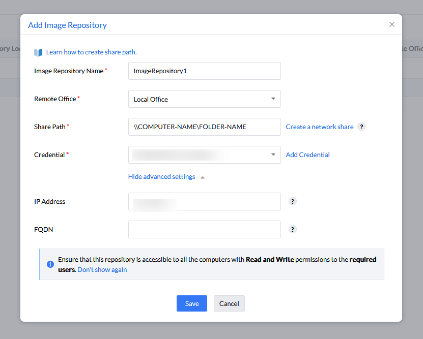 Configuring image repository ManageEngine OS Deployer