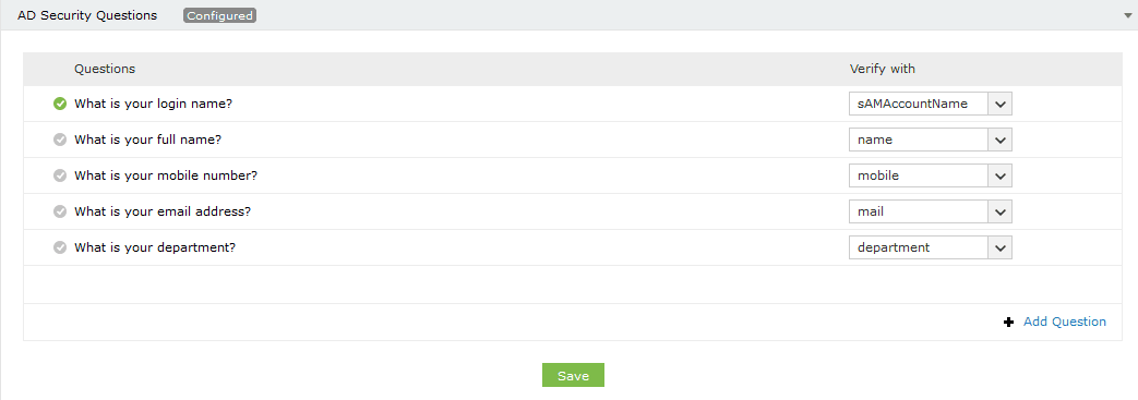 AD Security Questions in ADSelfService Plus