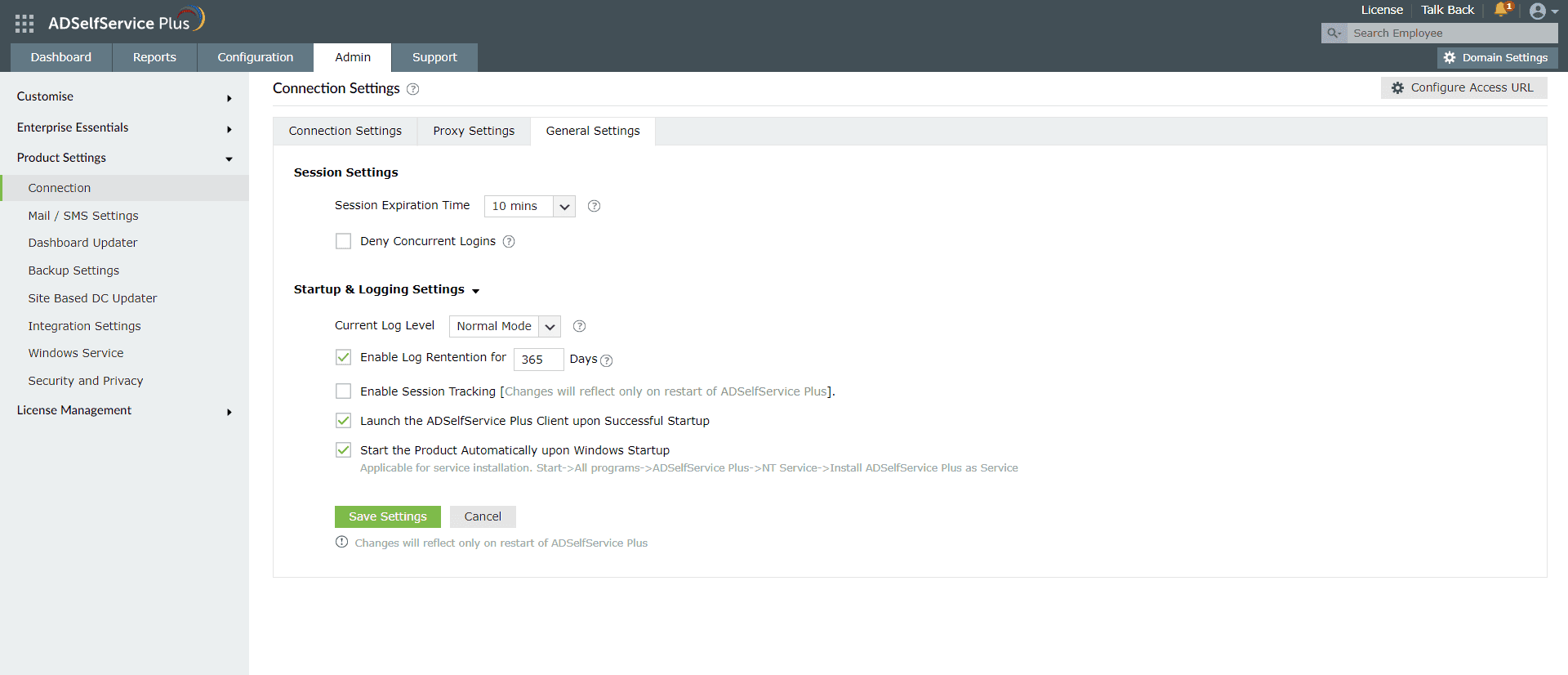 ADSelfService Plus startup and logging settings ADSelfService Plus startup and logging settings