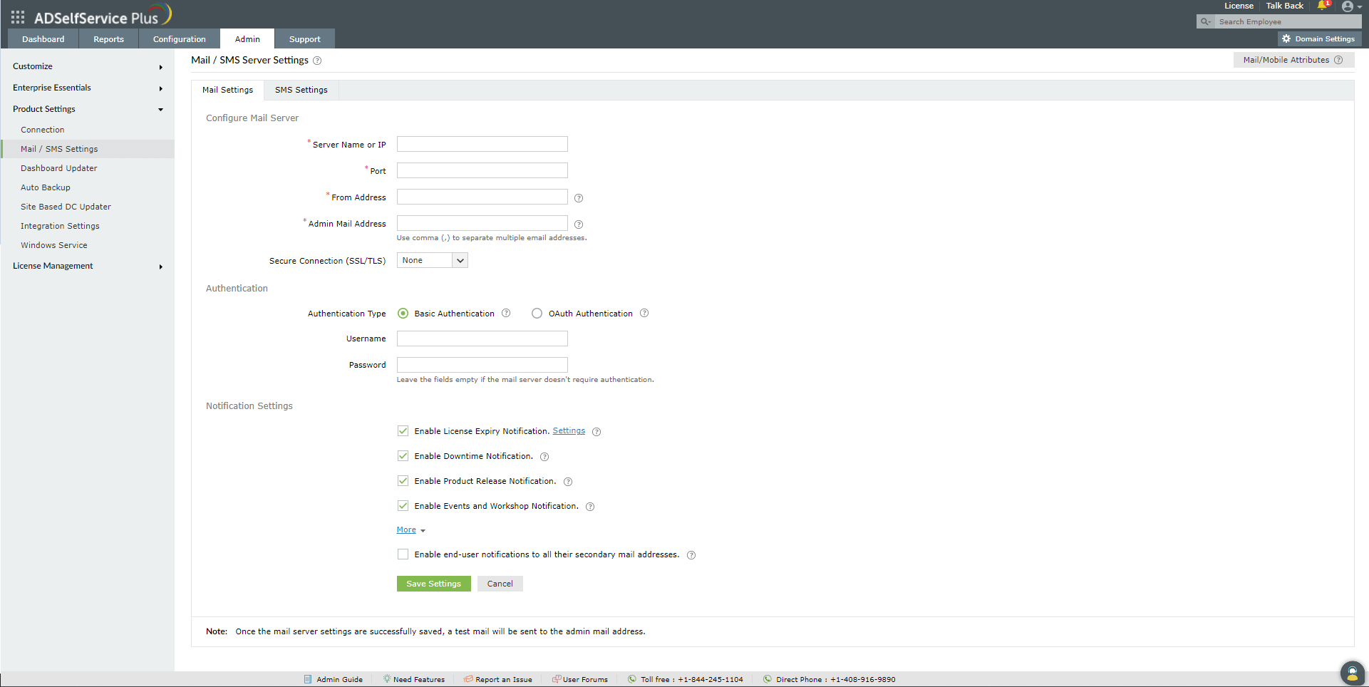 Mail server settings