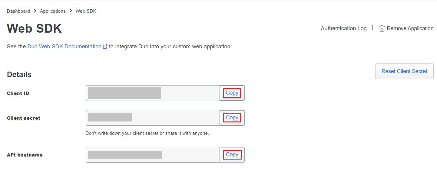 Duo Security MFA web SDK configuration in ADSelfServicePlus
