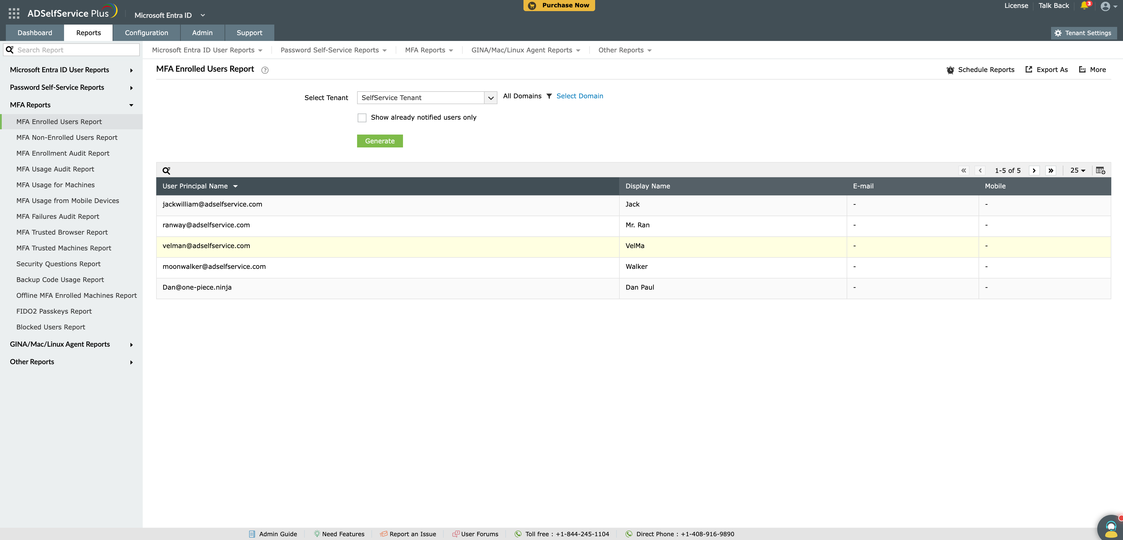 MFA Enrolled Users Report