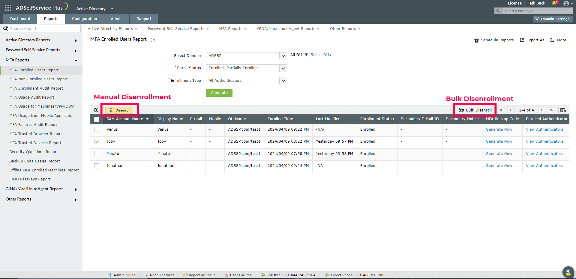 Customizing MFA enrolled users report in ADSelfService Plus
