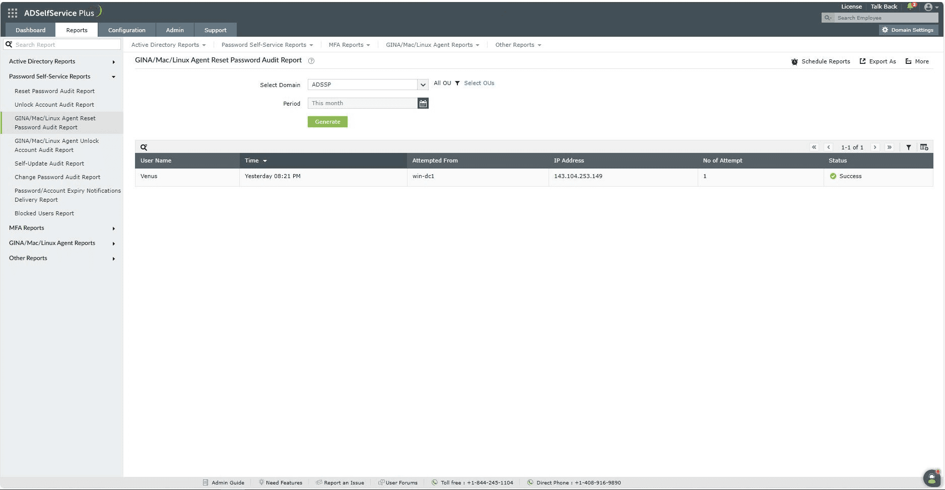 GINA/Mac/Linux Agent Reset Password Audit Report