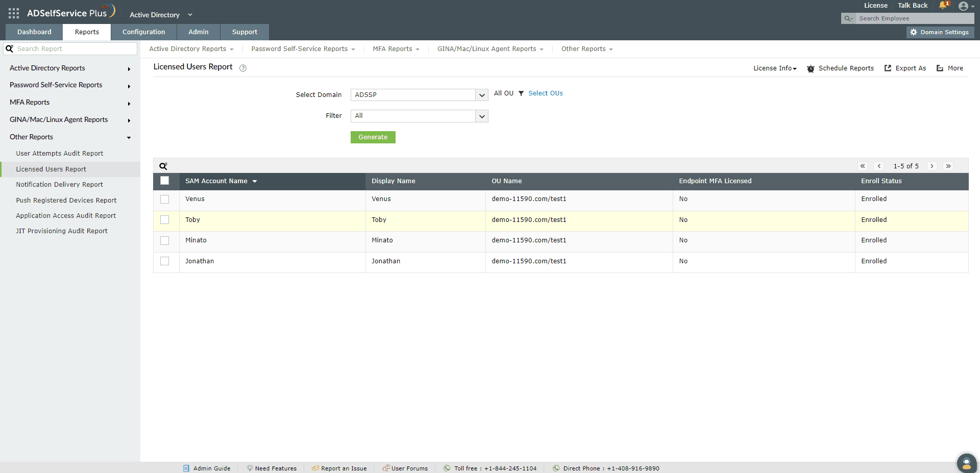 Licensed Users Report