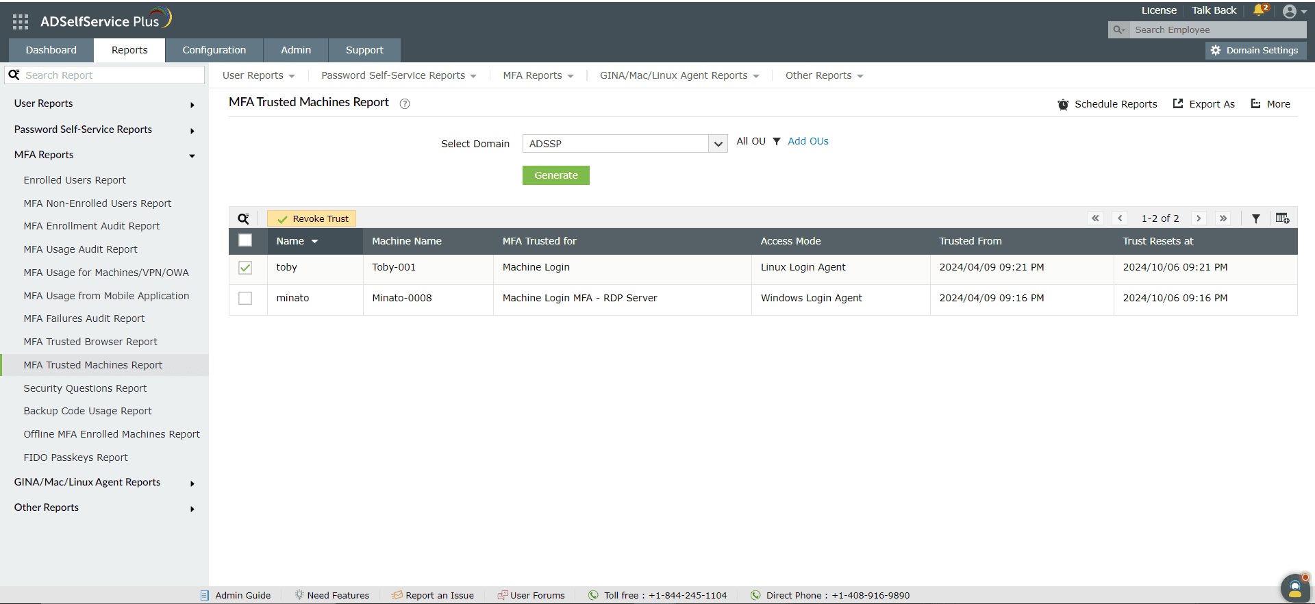 MFA trusted machines report in ADSelfService Plus