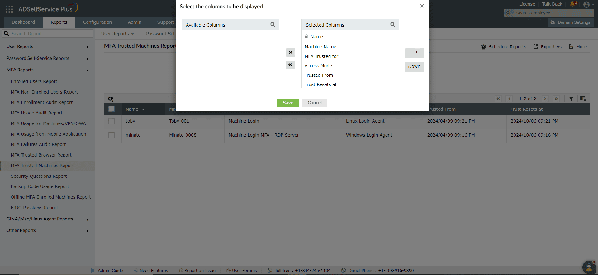 Revoking MFA machine trusts in ADSelfService Plus