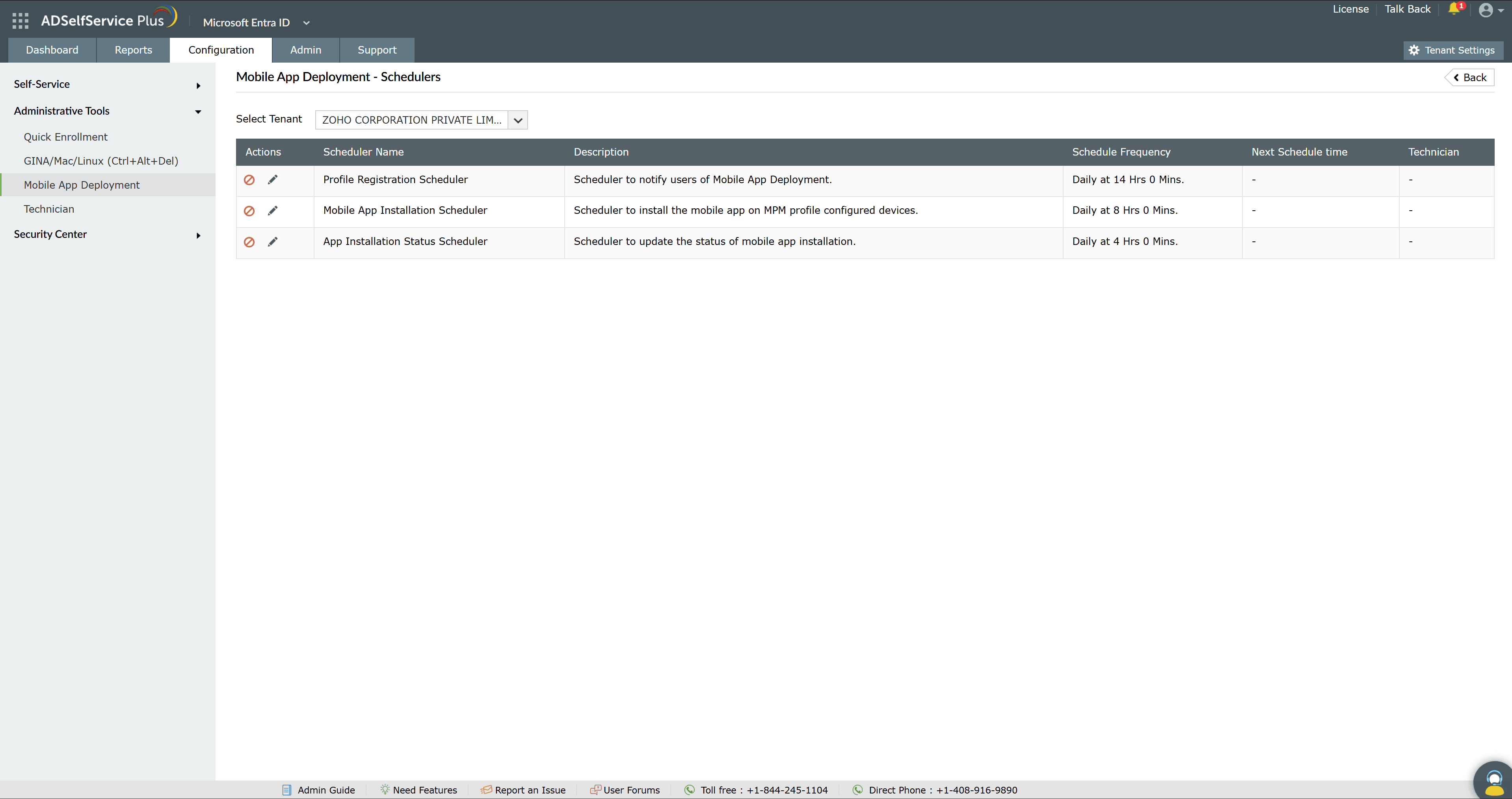 The Mobile App Deployment page showing Select Domain, the All Users and Configured Devices tabs, the user table, and the Send Notification button.