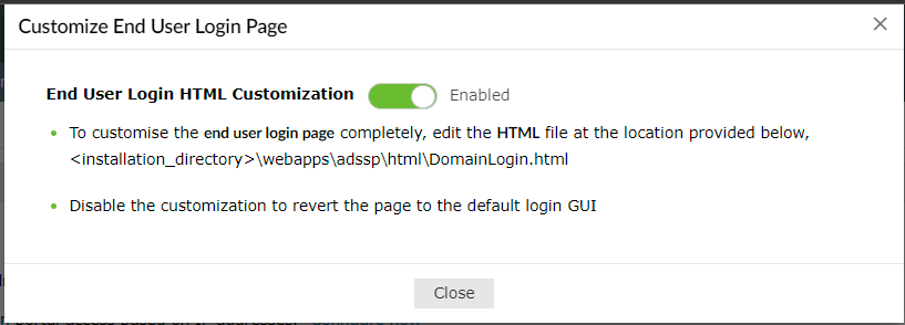 Enabling end user login page customization