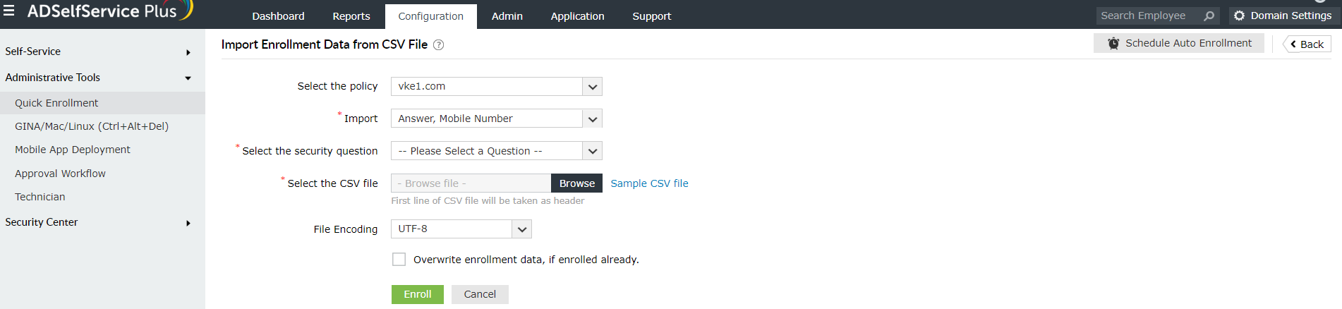 Steps for configuring auto-enrollment via a CSV file