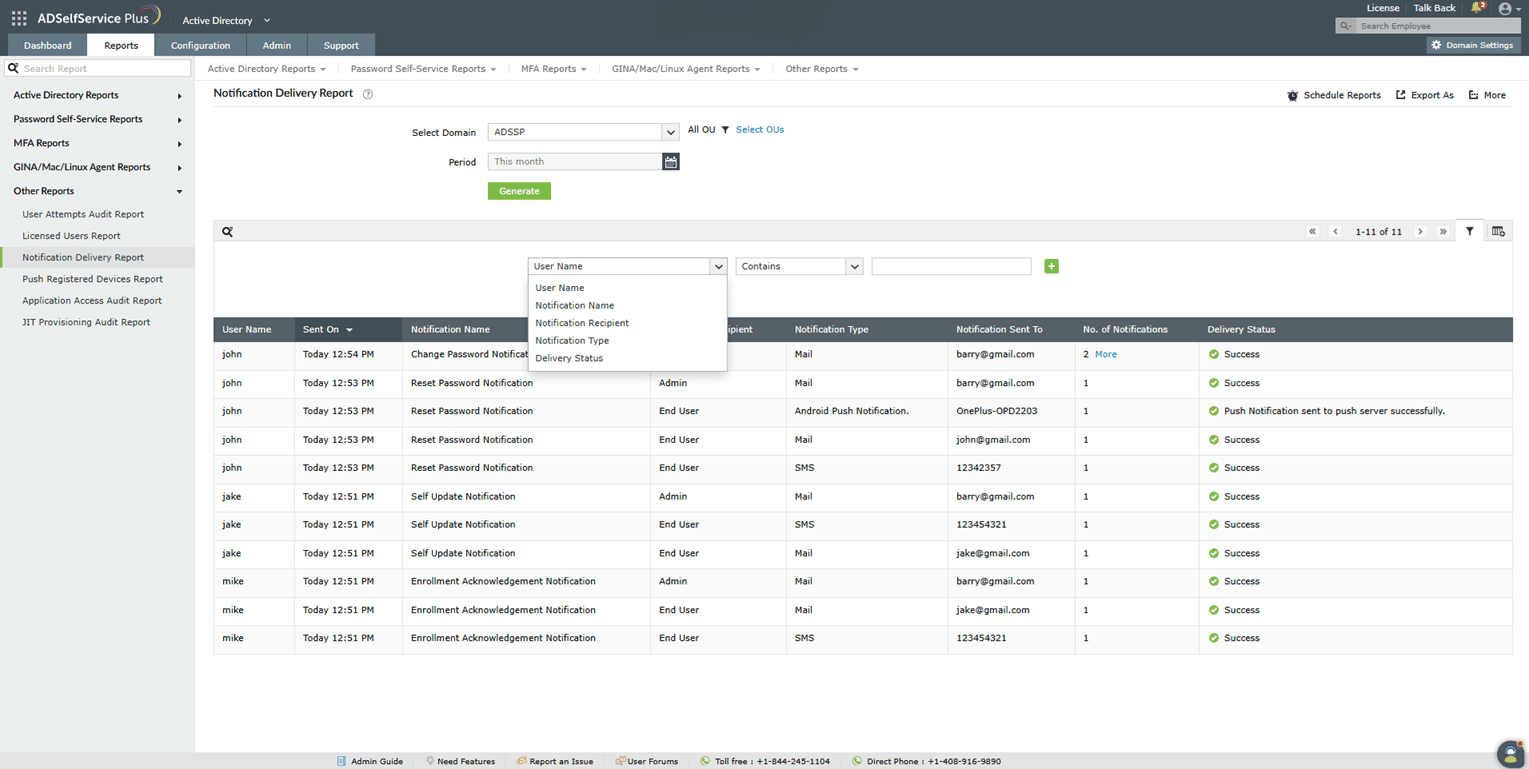 Notification Delivery Report