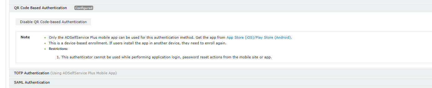QR Code-Based Authentication section expanded in the Multi-factor Authentication Authenticators Setup page