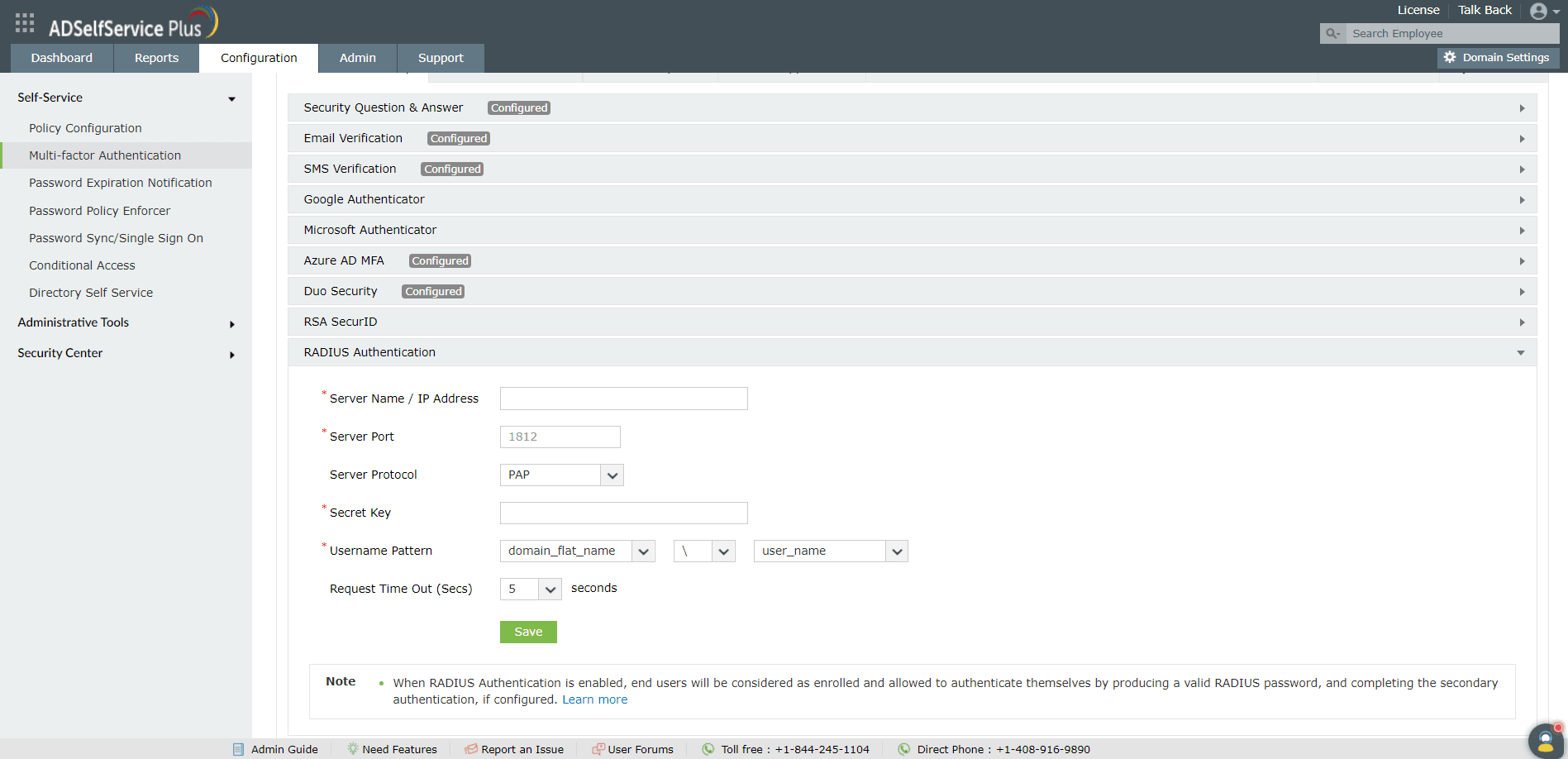 RADIUS configuration in ADSelfServicePlus