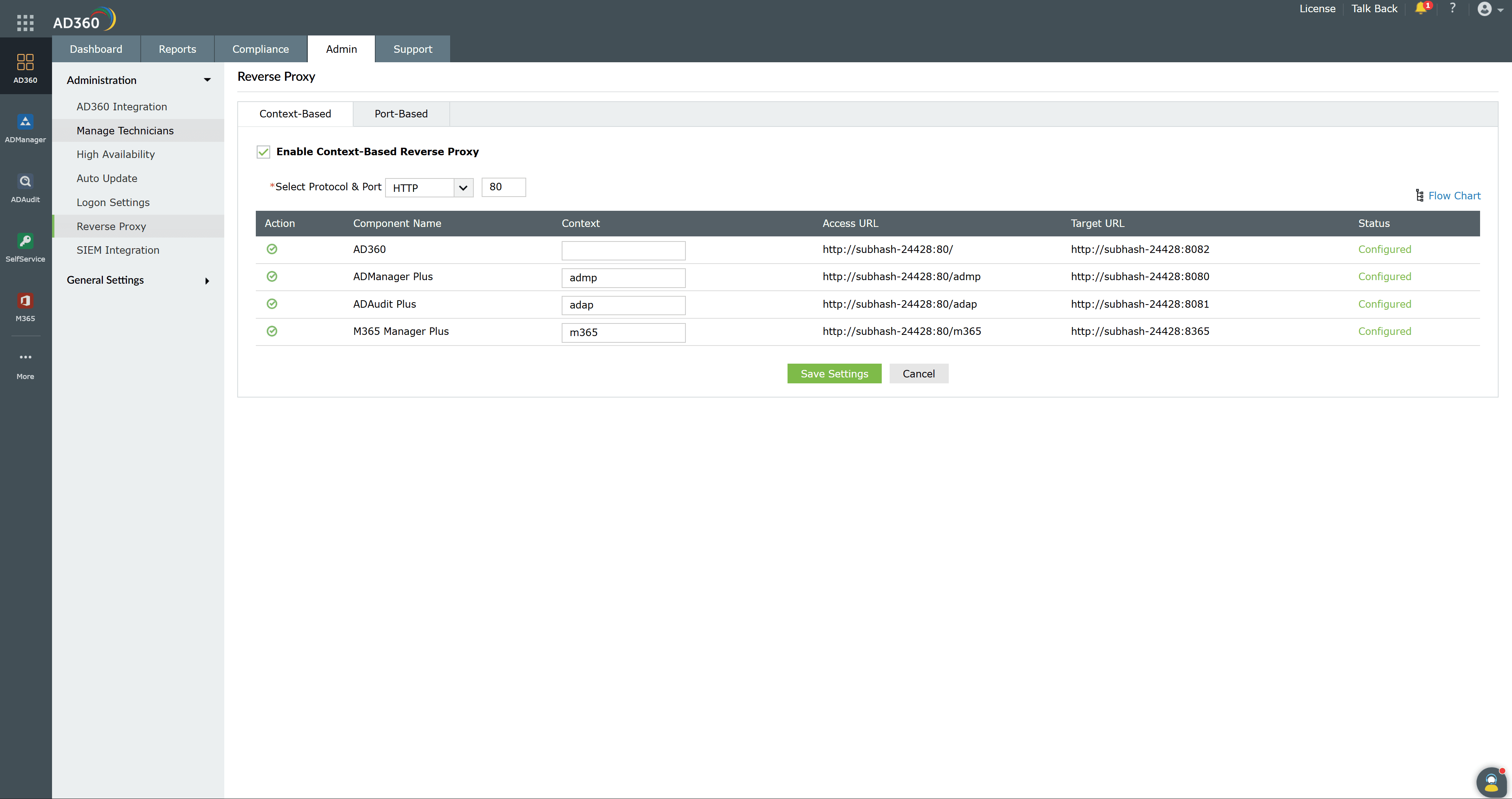 Configuring context-based reverse proxy in AD360